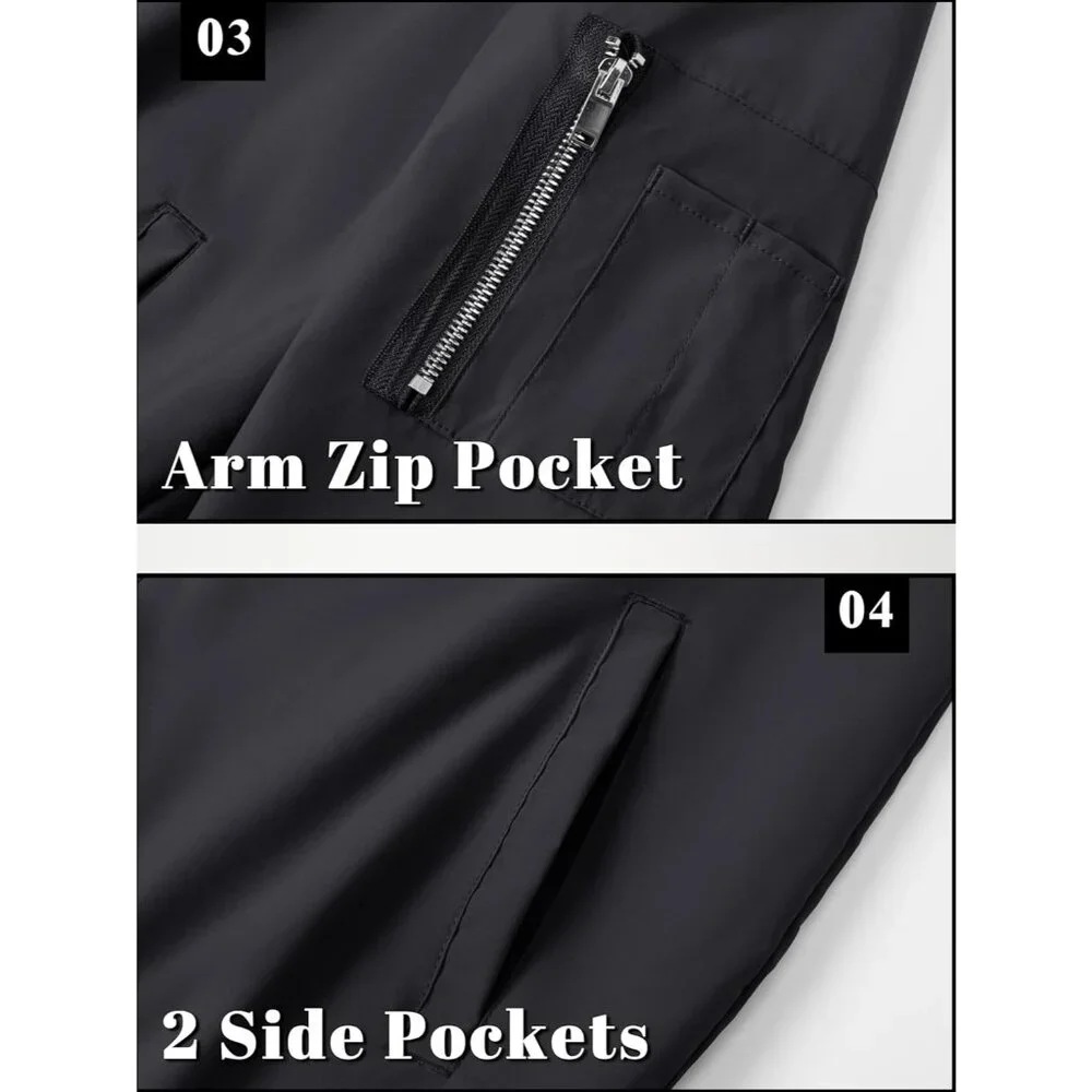 Men's 01 C Black Bomber Jacket Coat Lightweight Casual Windbreaker Zip Up Pocket - Picture 6 of 7